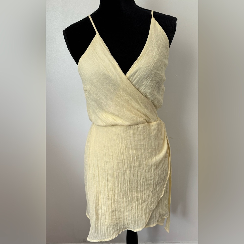 Altar'd State Summer Pale Yellow Spaghetti Strap Faux Wrap Mini Sundress Size S